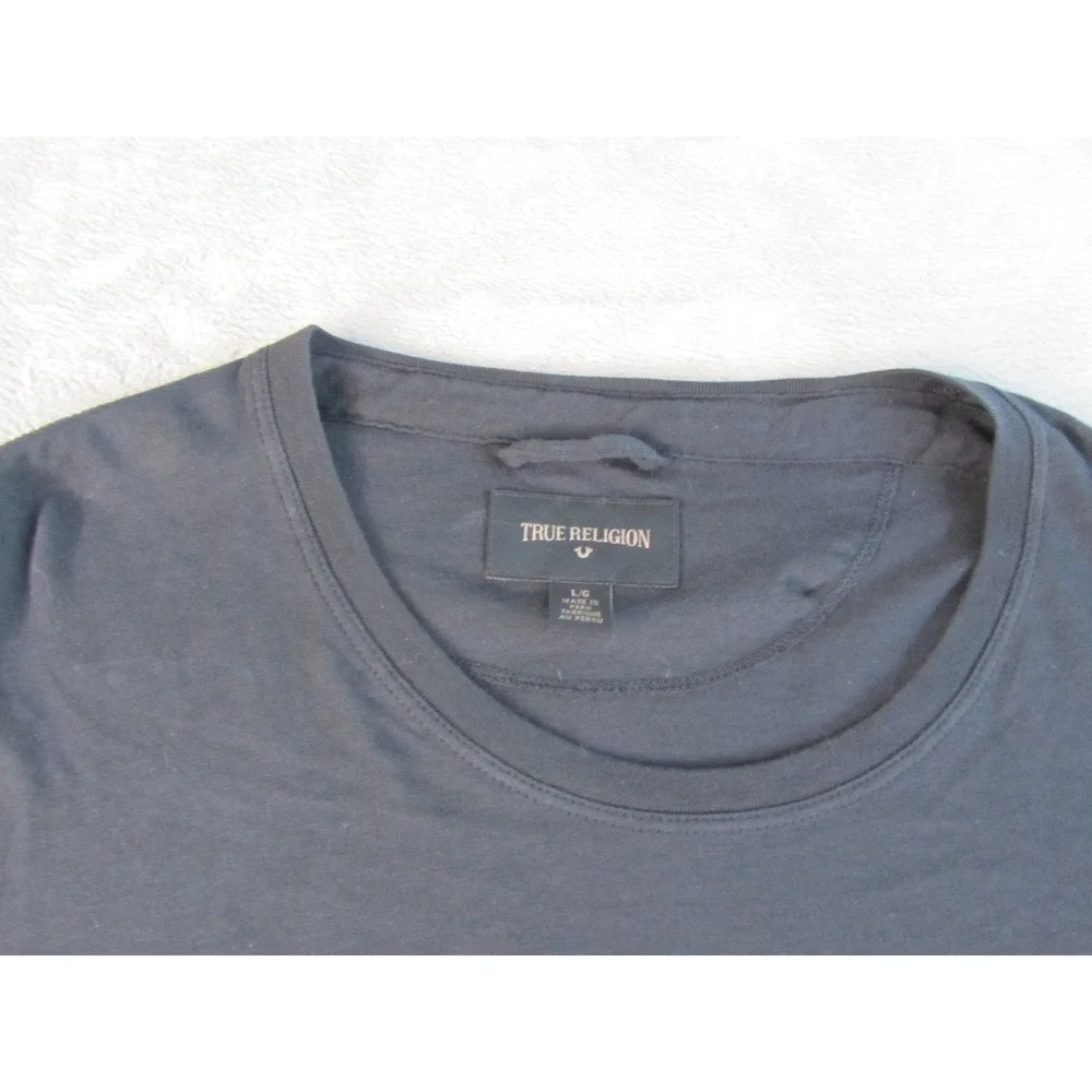 True Religion Mens Charcoal Gray Red Horseshoe Graphic Pocket T-Shirt Size L